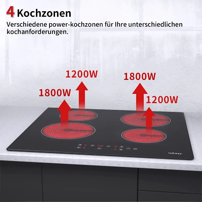 IsEasy Kochfeld 60cm autark Einbaukochfeld mit Sensor Touch Control Timer 6000W