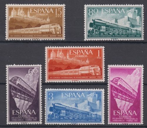 Spanien (1958) Neu Ohne Briefmarkenfalz MNH Spain - Mi Michel 921/26 Züge - Imagen 1 de 1
