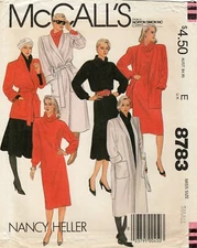 McCall's 8783 NANCY HELLER Dress, Tunic, Skirt, Jacket w Shawl Collar Sz 10-12