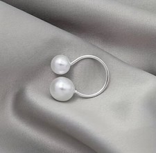 silver Pearl Ring Adjustable birthda Silver Tone stackable statement Gift UK