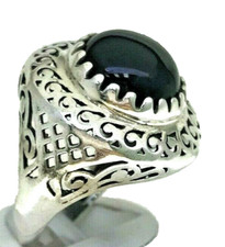 Round Cabochon Black Onyx Statement Ring in Sterling Silver Sz7