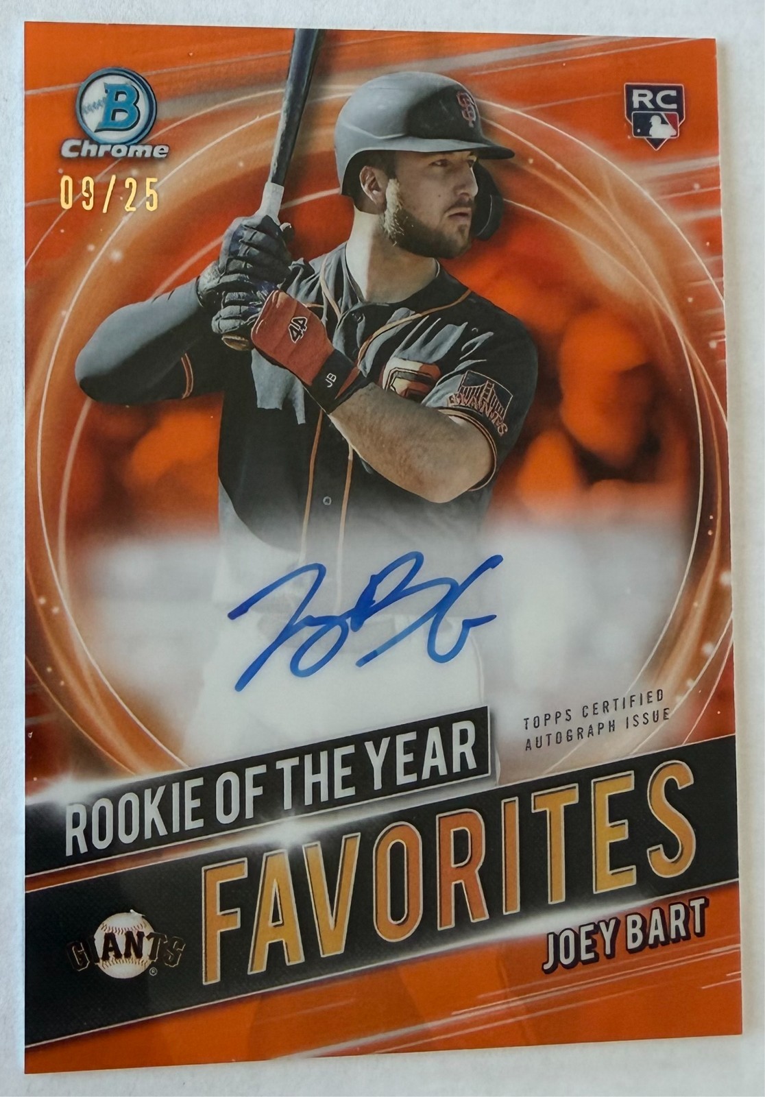 Joey Bart Rookie Auto (Orange 9/25) | 2021 Bowman Chrome | #ROYF-JB