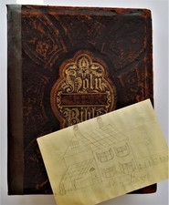 LOT 1876 antique LEATHER BIBLE e buffalo pa DUNKLE BROWN genealogy PENCIL SKETCH
