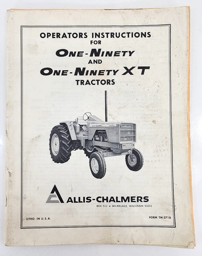 Allis Chalmers Tractor One-Ninety And One-Ninety XT  Instruction Manual 190