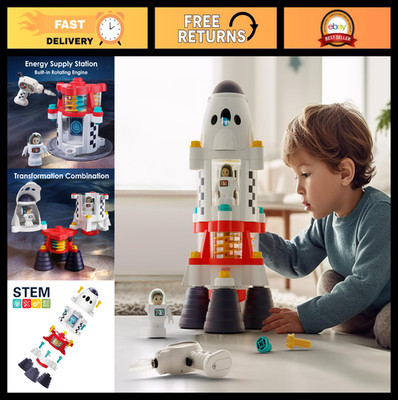Rocket Outer Space Playset - Kids Spaceship with Drill & Astronauts, STEM Gift f