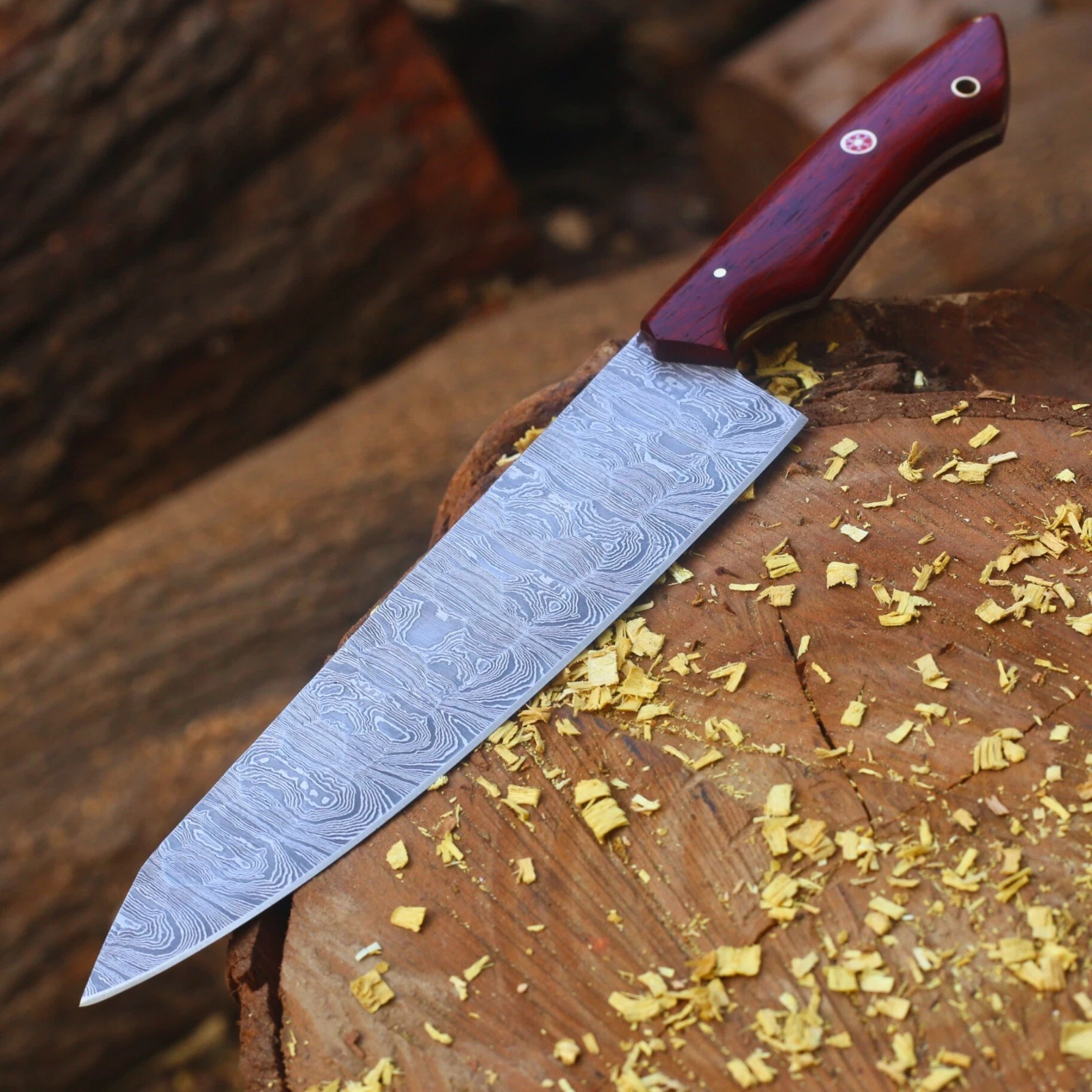 Handmade Damascus Steel Kitchen Chef Knife Rosewood Handle, Twist Pattern Blade