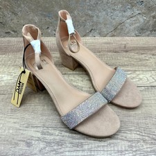 Madden NYC Women's Rhinestone Block Heel Sandals Blush Faux Suede Size 9 NWT