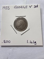1935 George V Silver Threepence Coin (3d) – 50% Silver, British Pre Decimal Coin