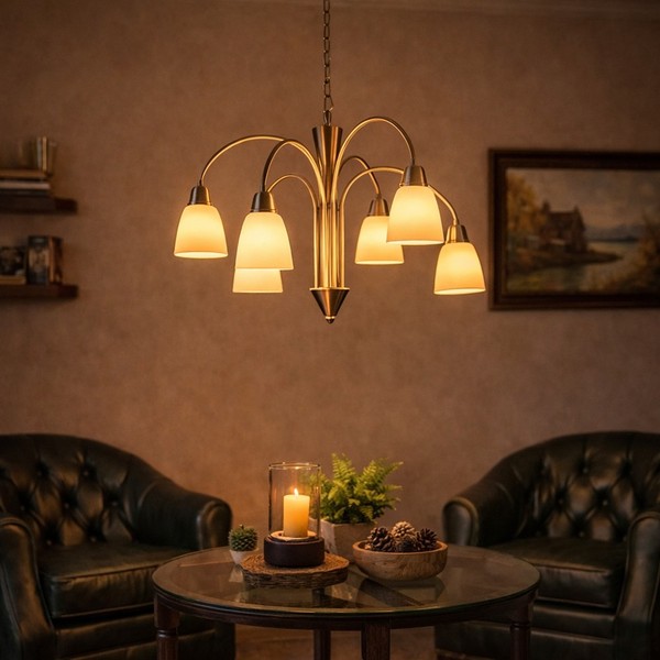 HäNgelampe Led Pendelleuchte Nickel Matt Glas Opal 6 Flammig HäNgeleuchte-image