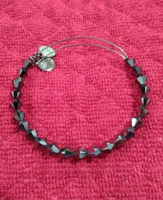 Authentic Alex and Ani Lunar Beaded Swarovski Crystal Midnight Silver Bangle