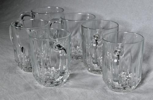 Set of (6) Cristal D'Arques-Durand Diamant Clear Glass Mugs Arcoroc - Picture 3 of 7