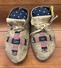 Antique Native American Beaded Plains Kid Moccasins Sinew Sewn Moccasins