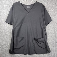 Med Couture Scrub Top Women 2X Black ONE V-Neck Bungee Waist 8459
