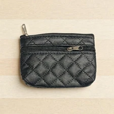 4.75" Quilted Pattern Black 2 Zipper Card Case Change Purse Wallet