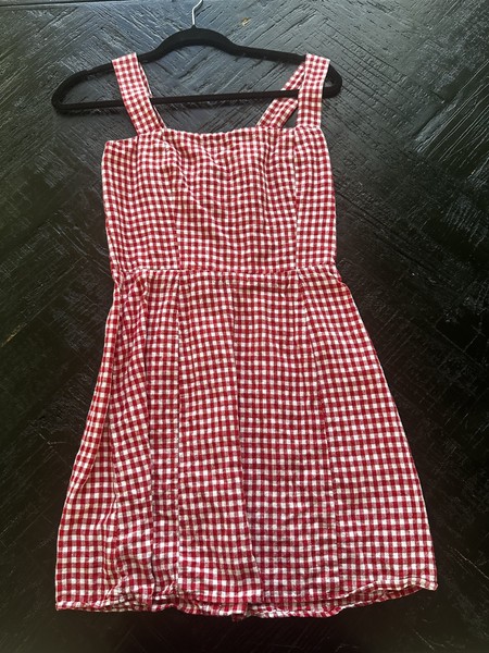Reformation Sora Linen Dress in Tomato Check Size 10/M, Excellent Condition