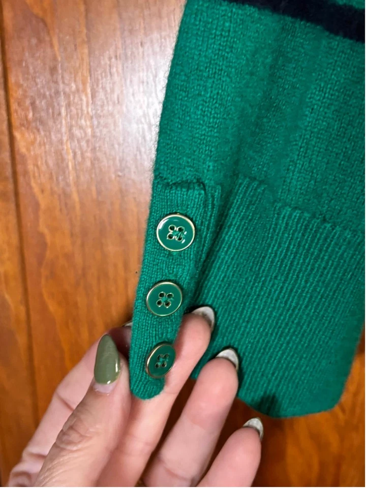 Suéter Talbots Cachemira Manga Larga Rayas Verde Azul Marino Para Mujer Talla Pequeña XLP Foto 4 de 4