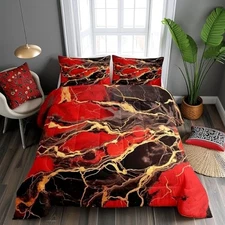 Marble Print Comforter Set Size,Gold Marbling Geometric Stripes Queen Multi 21