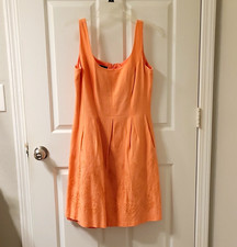 Nine West Orange Floral Scoop Neck Fit & Flare Knee Dress, Sleeveless 8