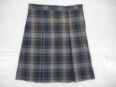 Girls R/K Blue Gray Yellow Plaid Kick Pleate Uniform Skirt Reg&1