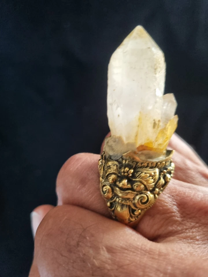 Crystal Activated Barong Ring Mystical Demon Ritual Brass Sculpture Quartz - Image 2 of 4
