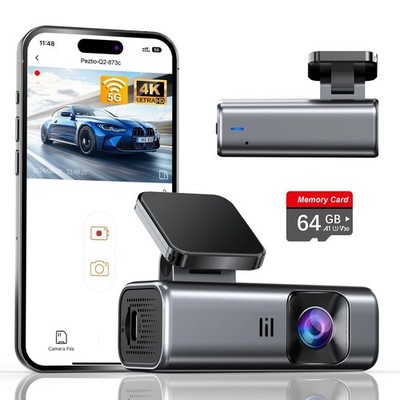 4K Dash Cam Front, Built-in 5G WiFi, 64GB Card Included, Dash Camera for Cars...