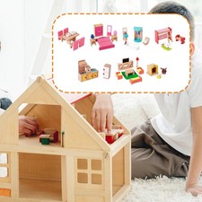 Wooden Dollhouse Furniture Set Model Miniature Birthday Gift for Boys Girls