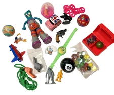 Vintage Collectible Grab Bag GUMBY WHISTLES MARBLES RUBBER BALLS GUM BALL CHARMS