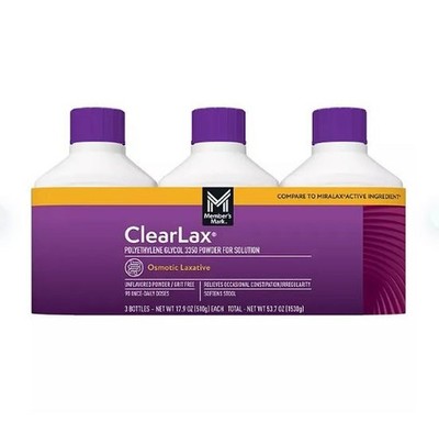 Member's Mark ClearLAX Polyethylene Glycol 3350 Powder, 17.9 oz., 3 pk.