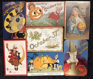 Antique Halloween Postcard Lot 7 Clapsaddle Brundage Whitney IAPC Pumpkin Witch