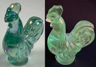 Vintage Fenton Glass mini Green Iridescent rooster chicken figurine glows 2.75"