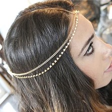 Boho Head Jewelry - Gold Rhinestone Hair Chains 1 Count Pack of 1 a-gold
