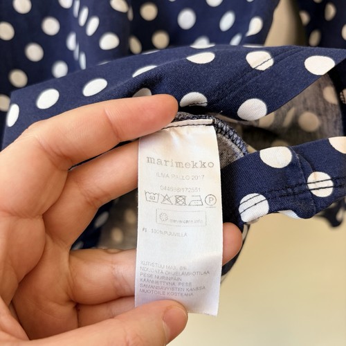 MARIMEKKO M Ilma Pallo Polka Dot Boatneck Top Navy Blue/White Dots 100% Cotton - Bild 10 von 12