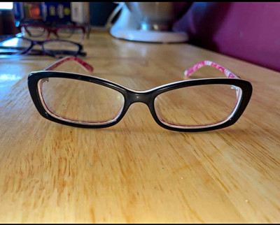 Ray-Ban Unisex Rectangle Eyeglasses Black Plastic Frame Pink Striped Temples