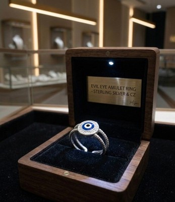 Evil eye Cuff Ring Cubic Zircon 925 Sterling Silver Meena Engagement Ring 8 Us