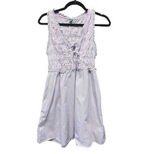 Old Navy Purple White Striped Smocked Mini Dress Sleeveless Cotton Pockets M