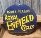 Vintage Royal Enfield Cycles Domed Porcelain Metal Sign - Motorcycles
