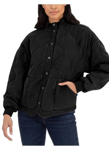 BlankNYC Black Quilted Bomber Snap Front Mock Neck Oversized Boho Size XS