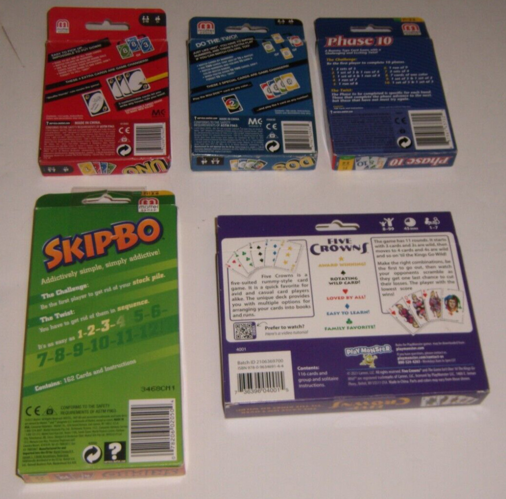 Large lot of Children's Family Card Game Night ALL NEW Uno Dos Phase 10  Skip Bo