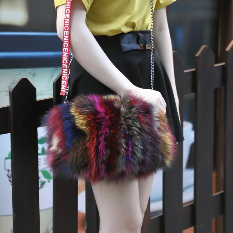Womens Real Fox Fur Bag Hand Warmer Shoulder Handbag Tote Furry Pouch Purse