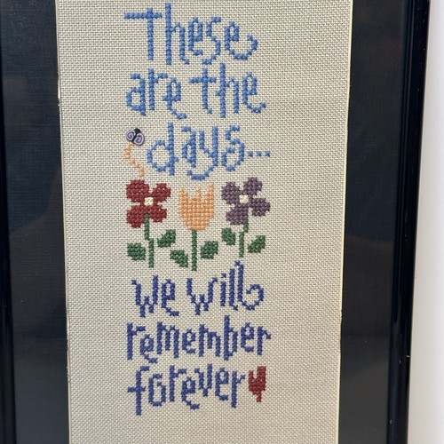 Handmade Cross Stitch These Are The Days Framed Beige Flowers 14 X 7 - Picture 2 of 5