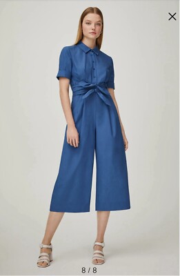 Gal Meets Glam Sawyer Jumpsuit Size 10 Anthropologie Wide Leg Blue Tie  Waist