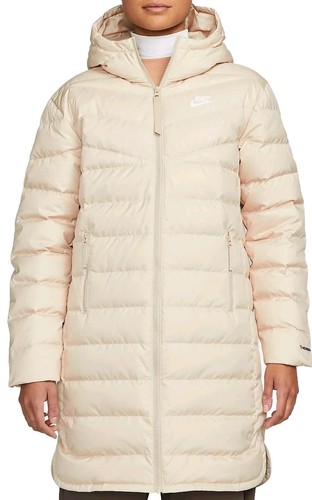 NIKE Windrunner Womens Beige Thermafit Long Hooded Full Zip Coat Size Large NEW