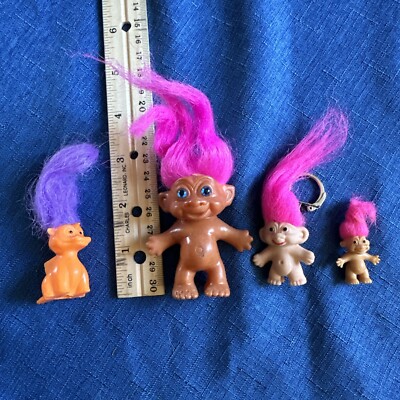 Lot Of 4 Random Vintage Troll Figurines, One Keychain,  Small