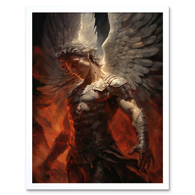 Archangel Michael Powerful Warrior Conceptual Artwork Angel Framed Art Print 9X7