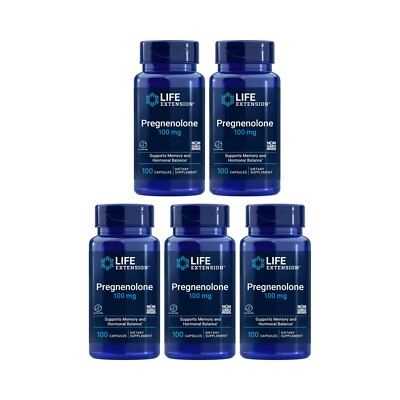 5 PACK Life Extension Pregnenolone 100mg for Memory Anti Aging Hormones 100 Caps