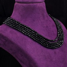 185 Cts Natural 5 Strand Black Spinel Round Cut Beads Necklace Jewelry JK 38E344