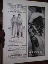 BURBERRY + GEVELOT + montre ORLAM + BADOIT publicité papier l'ILLUSTRATION 1933