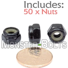 #10-24 NM - Qty 50 - Nylon Insert Hex Lock / Stop Nuts SAE - Steel w Black Oxide