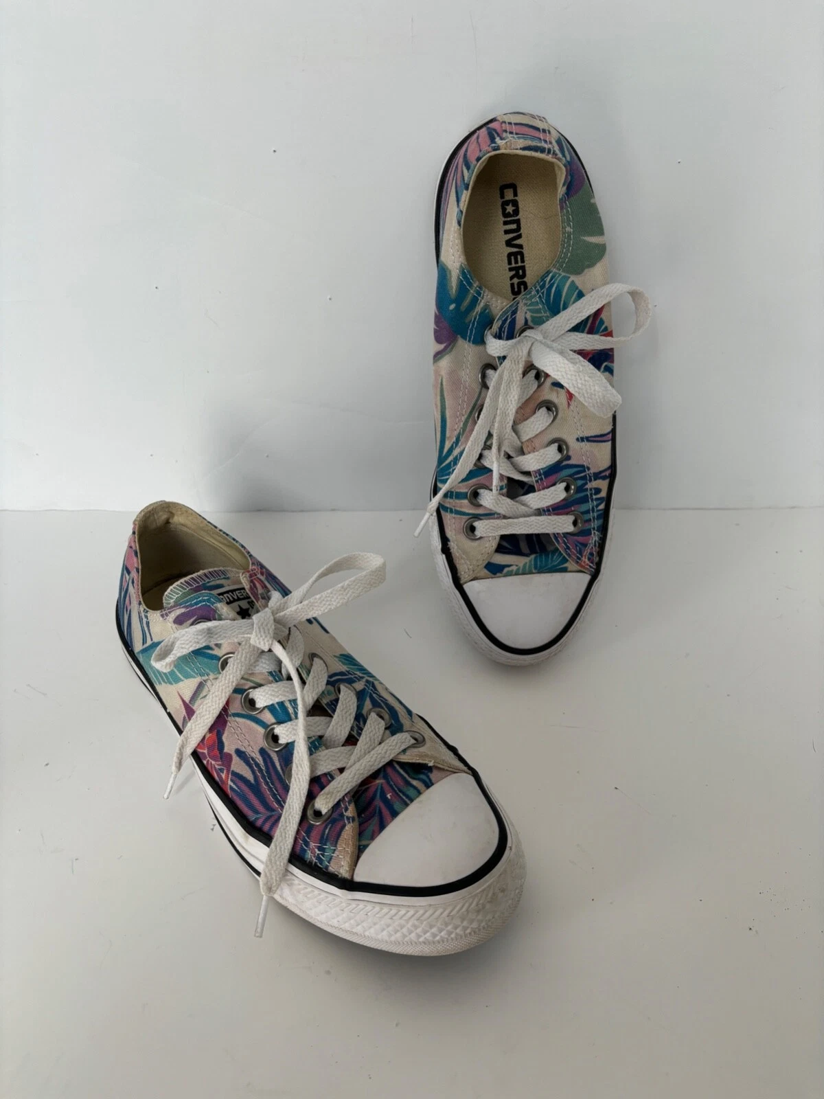 Sneaker basse Converse motivo foglia tropicale donna taglia 7 ragazzo giovane taglia 5 pizzo