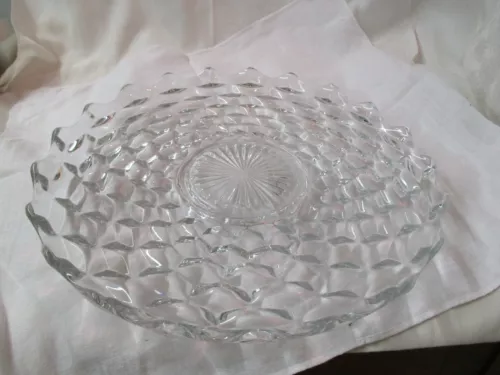 Vintage Fostoria American Glass footed Sandwich Torte Tray flared rim 13 1/2"